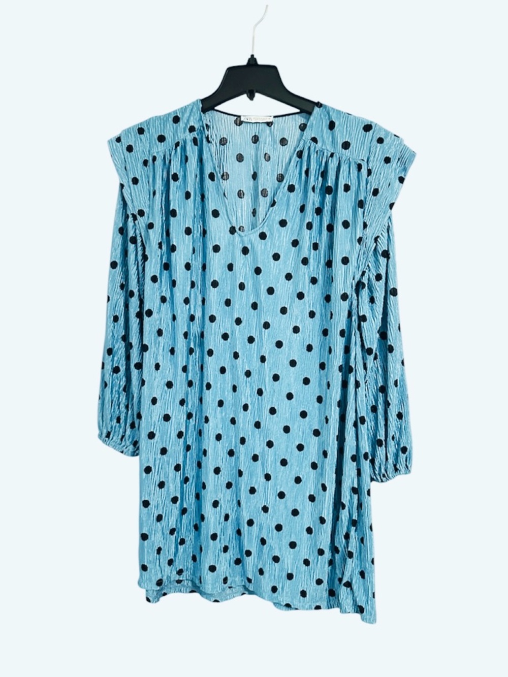 Blue Polka Dot V-Neck Tunic Dress